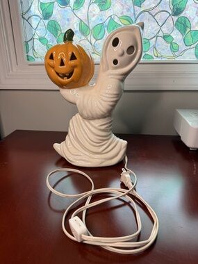 Vintage Ceramic 12” Halloween Running Ghost Jack-o-lantern 80’s TESTED/WORKS